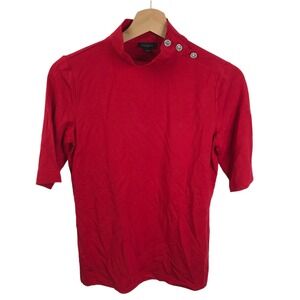 Talbots Women's Button Shoulder Mock neck Red Talbots Short‎ Sleeve Blouse Sz XS